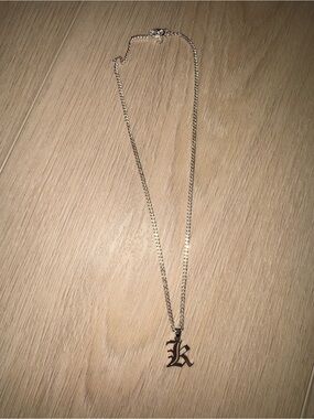 Initial K Pendant Necklace - Silver Tone